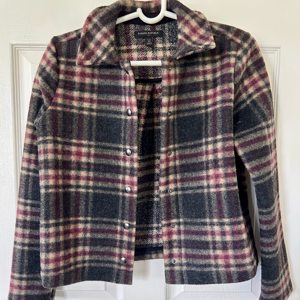 Banana Republic Women's Plaid Blazer - Black and Purple